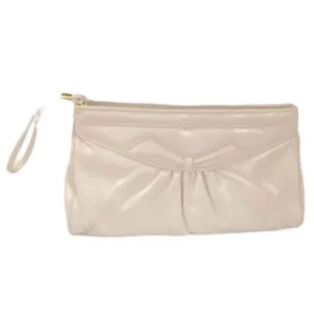 MCI Beautiful Vintage Faux Leather Clutch Bag W Wristlet Handle in Ivory